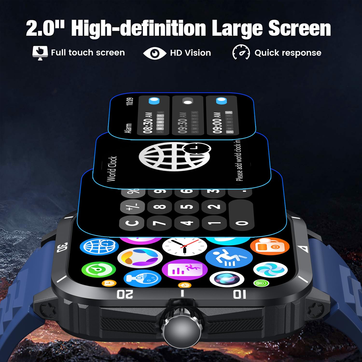 Orologio Smartwatch Uomo Compatibile Android con iOS Cellulare: 2,0" Touch Orologi Fitness Watch Digitale Sportivo Chiamate Contapassi Sanguigna Pressione Impermeabile Bluetooth Cardiofrequenzimetro