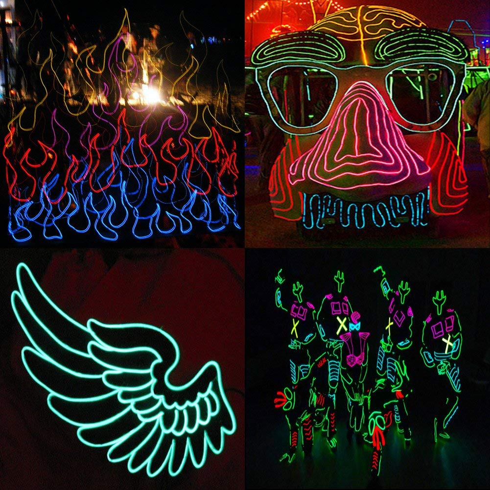 10x1M Fil Néon à Pile EL Câble Guirlande Lumineuses 3 Mode Éclairage Fix Clignotant Stroboscope Tube Fluo El Wire Déco Vêtement Festif Soirée Fête Mariage Voiture Vélo Intérieur(5 Couleur)