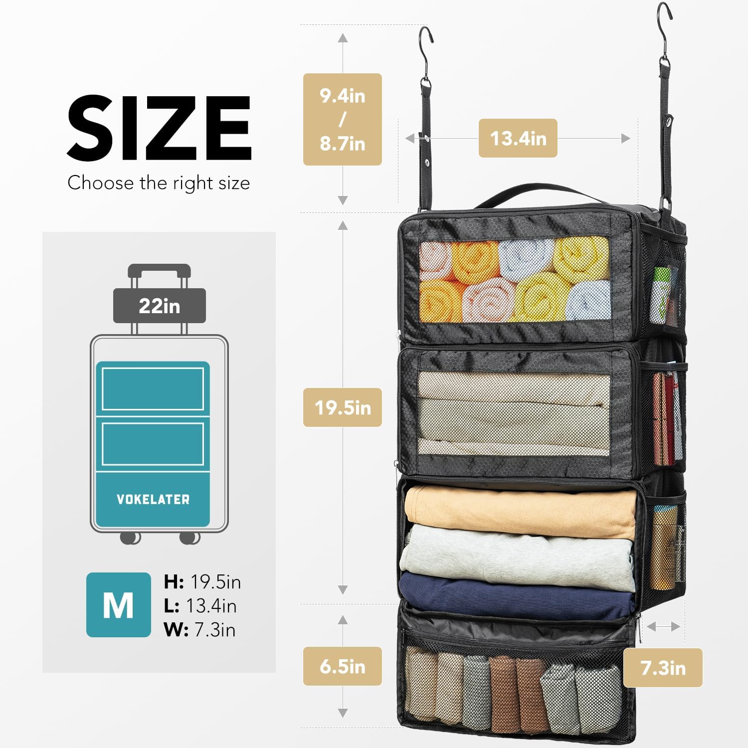 Suitcase Organizer, Travel Luggage Organizer Hanging Shelves Packing Cube Closet/Collapsible Portable Travel Organizer for Carry-on