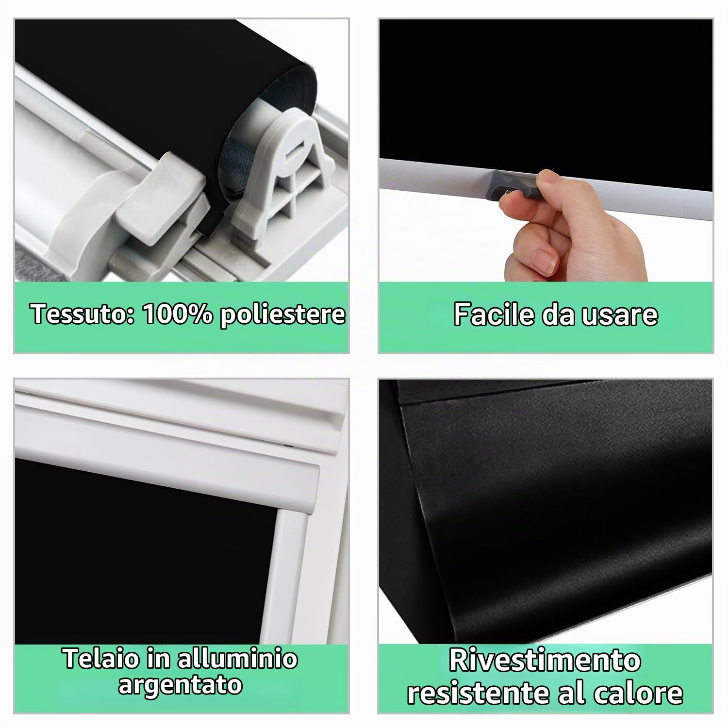 Tenda avvolgibile termica oscurante per finestre sul tetto, con guida, cornice in alluminio, nera, tenda per finestra da tetto, per M06 (dimensione della finestra: 61,3 x 94 cm)
