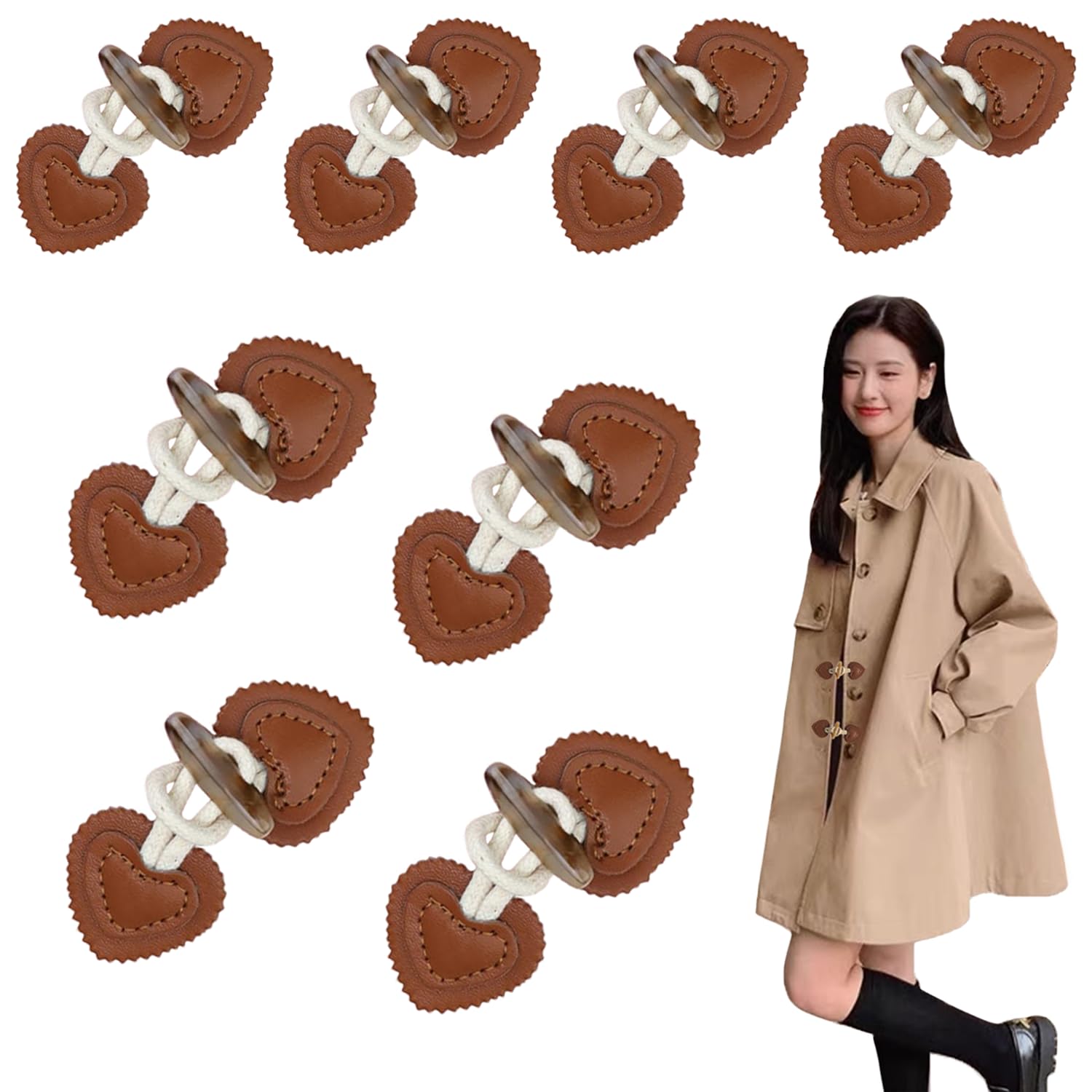 RHQFDM 8 Pairs Windbreaker Toggle Buttons Brown PU Leather Resin Horn Toggle Closure Buttons for Decorating Jumpers,Jackets and Trench Coats