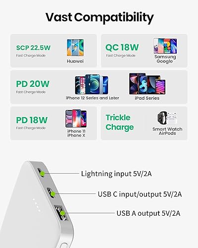 Miniatura 8 de Mini banco de energía ultracompacto de 5000 mAh, 5 V 2 A, cargador portátil de carga rápida PD de 18 W con USB-C (entradasalida) y entrada