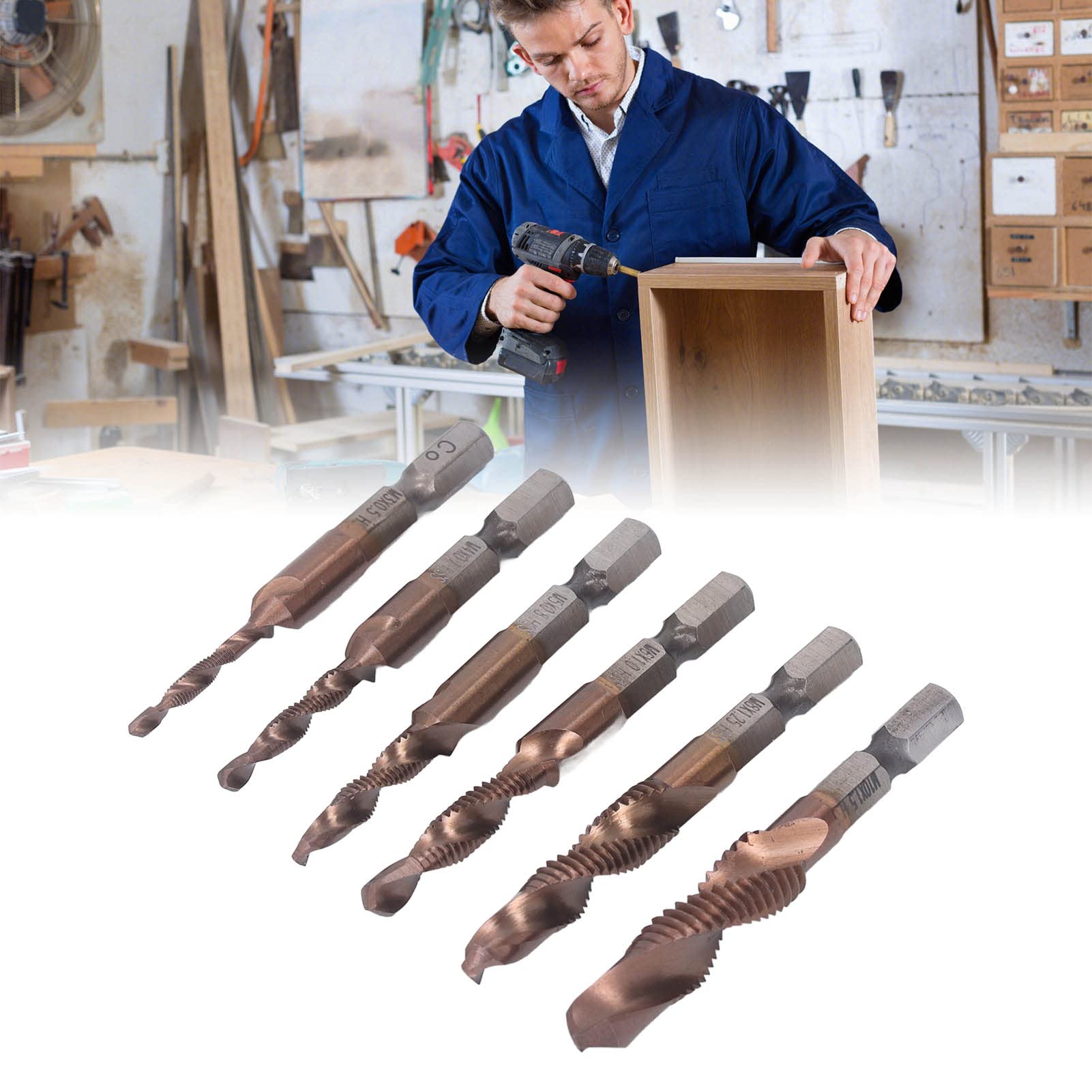 Lot De 6 Forets Taraudeurs Combinés M3 M4 M5 M6 M8 M10 Avec Tige