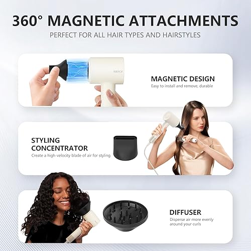 Miniatura 7 de Secador de pelo, 160000 RPM con motor sin escobillas de alta velocidad para secado rápido, secador de pelo ligero iónico profesional, termocontrol