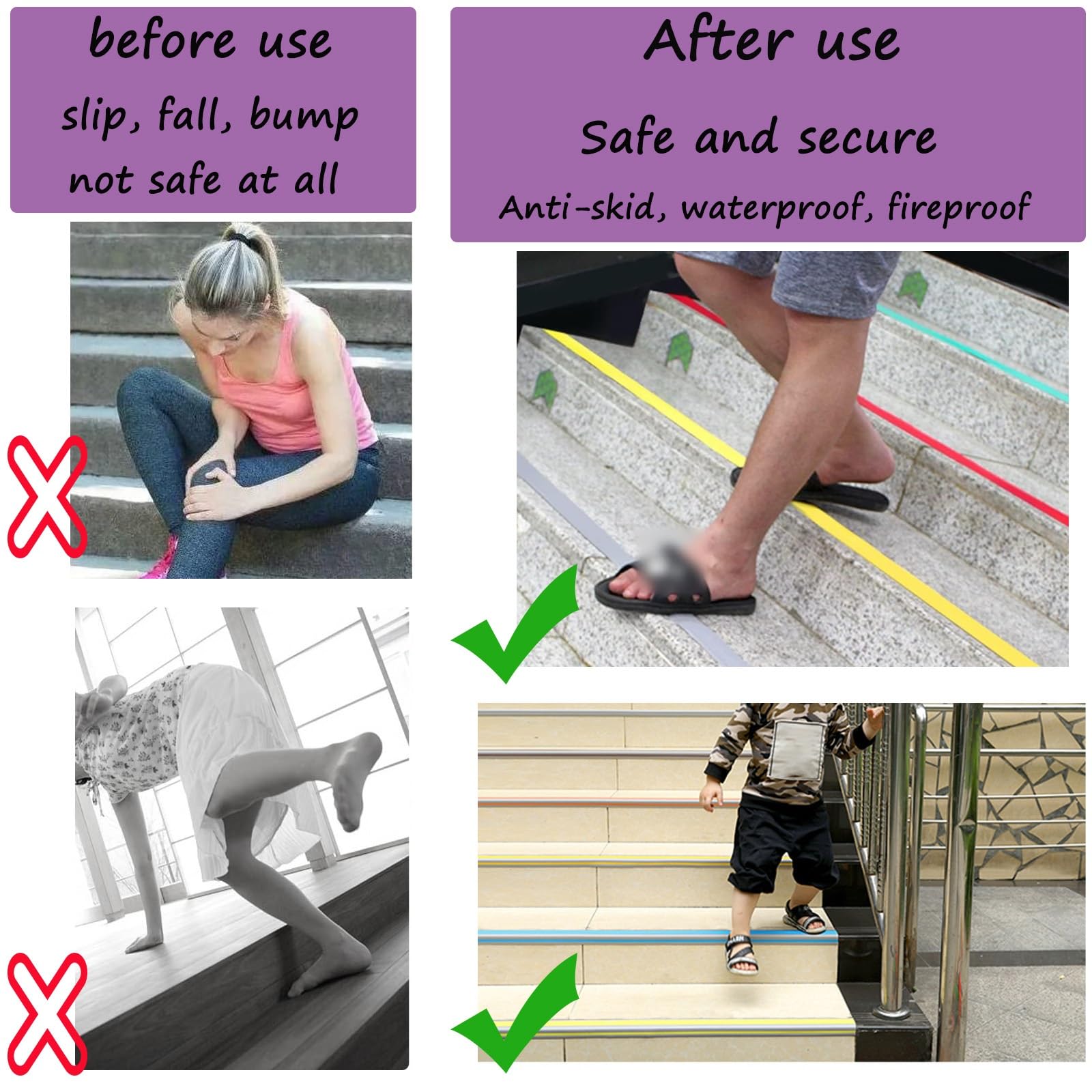 Forma A L Nastro Adesivo Antiscivolo per Scale, Nero 2m Strisce Antiscivolo per Scale Interne ed Esterne, Nastro Adesivo Antiscivolo In PVC, Adesivo E Antiscivolo, Adatto A Scale Interne ed Esterne (