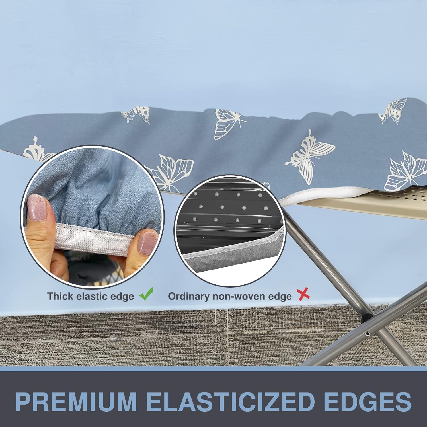 Ironing Board Cover and Pad, Standard Size 15x54, Thick Padding, Elastic Edge, Resist Scorching, Adjustable Fastener, Heavy Duty Floral Iron Board Covers (Butterfly)