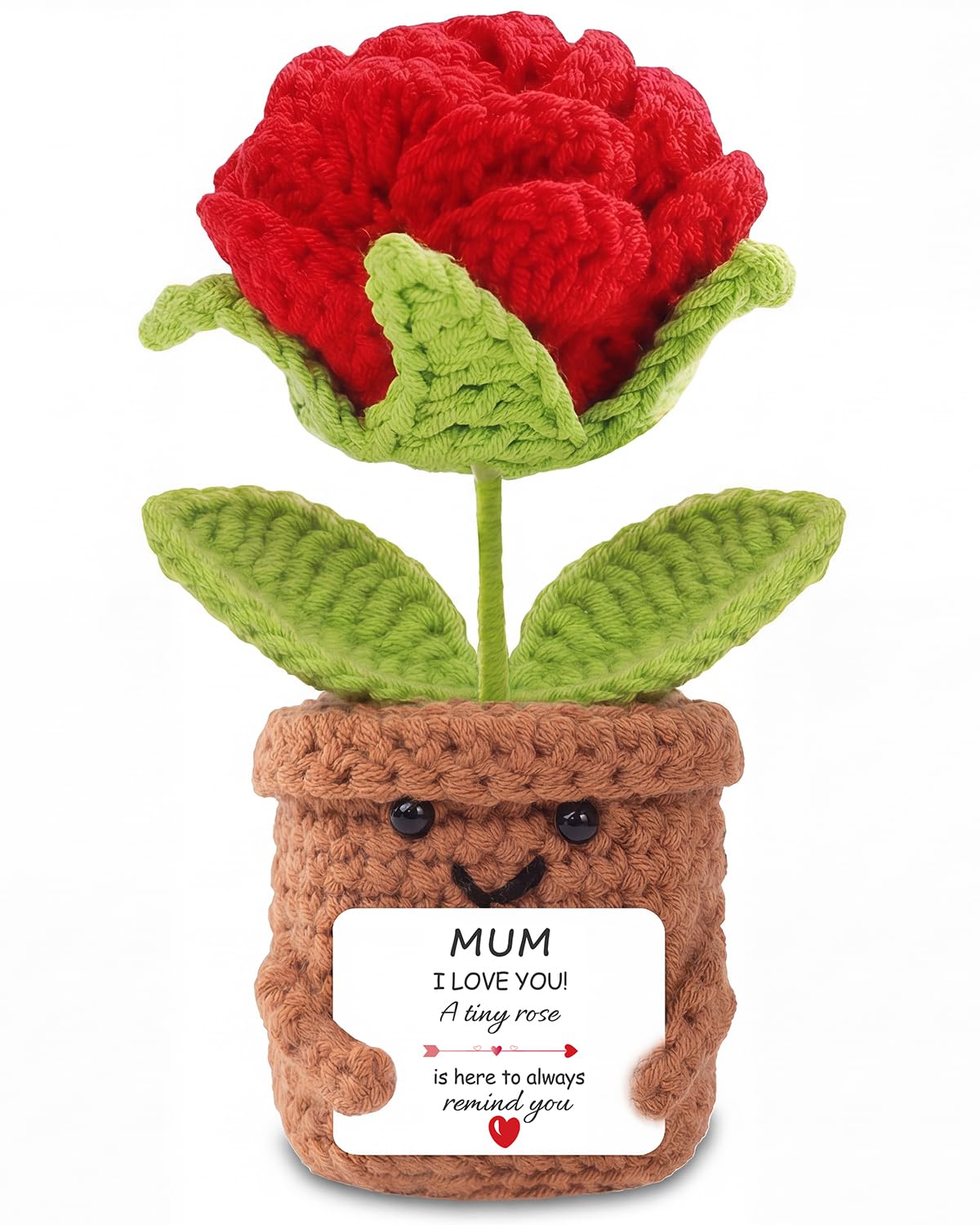 Aruigu Crochet Rose Mum Gift, Handmade Knitted Flower Pot with I Love You Message Card, Positive Keepsake Present for Mother's Day, Birthday, Christmas, Unique Decor from Daughter Son — image 1
