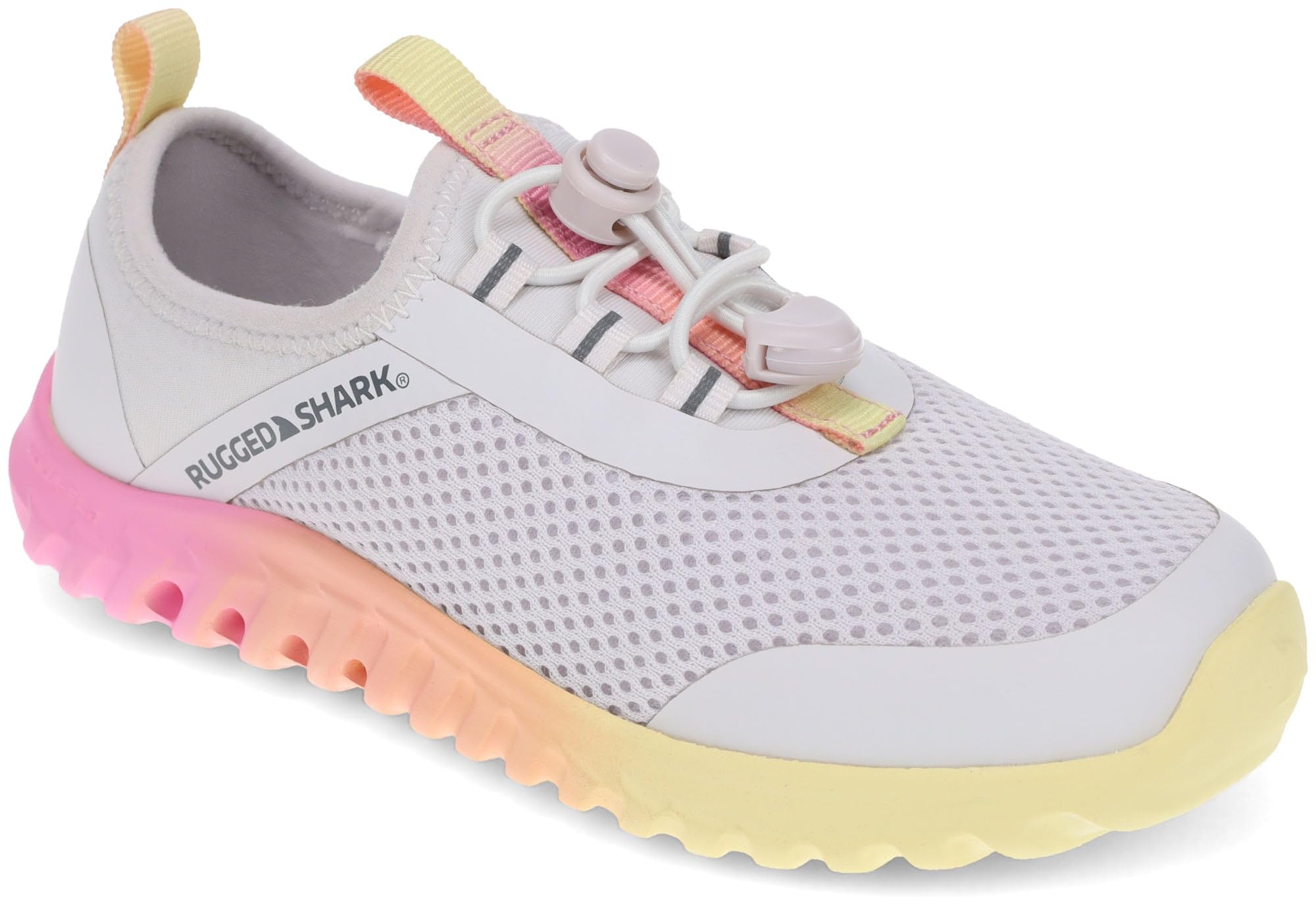 RUGGED SHARK Cay Water Shoes – EVA AQUAFLO® Drainage Outsole, Neoprene Mesh Upper, Bungee-Tie Closure, Lightweight & Breathable, Slip-On Style, Ideal for Beach, River, and Water Sports Grey