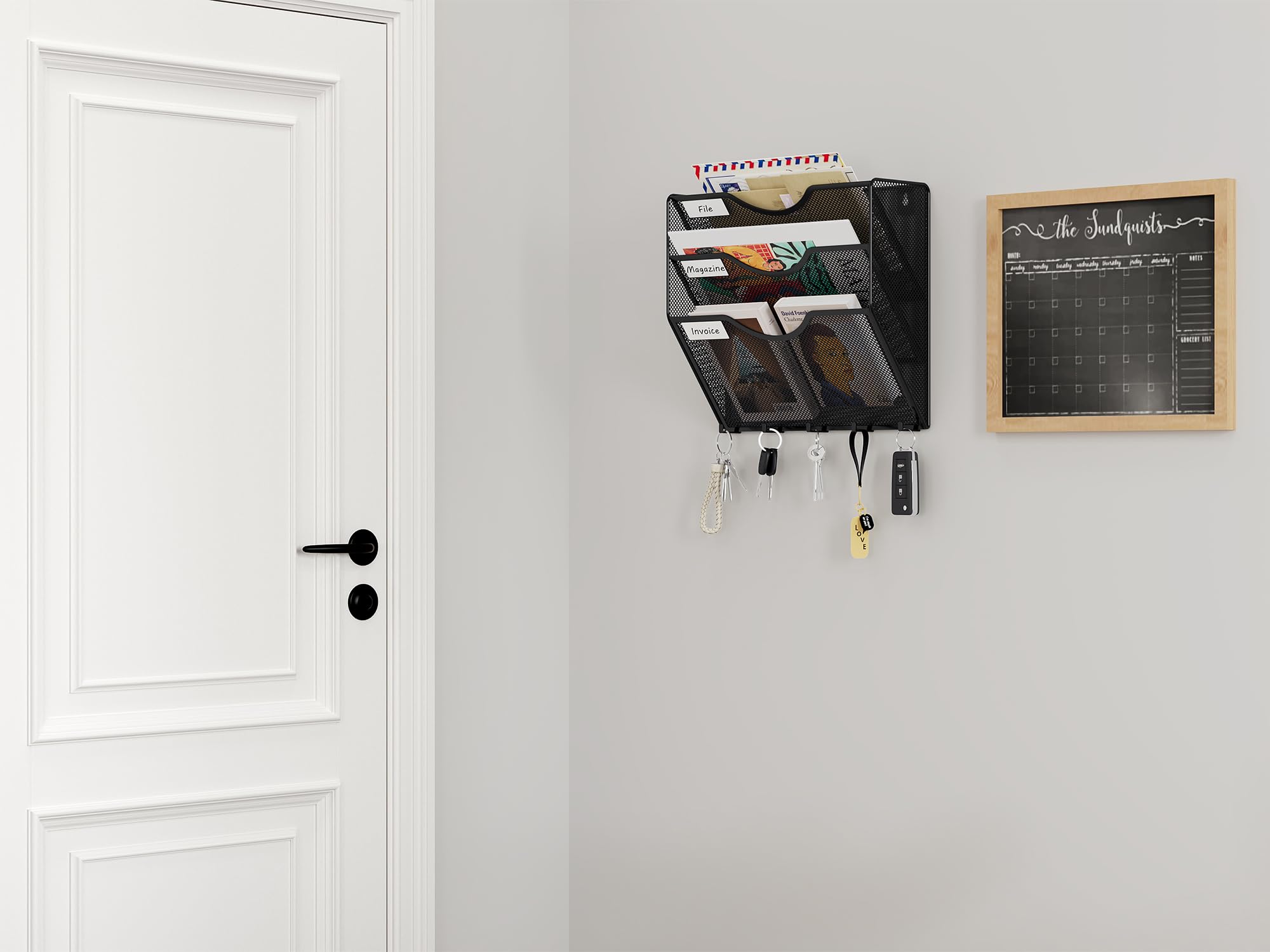 Porte-documents Mural 3 étages En Métal Noir - Pour A4, Magazines, Lettres - 32x27 Cm