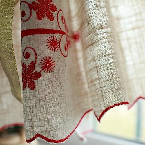 Miniatura 3 de DJYSXA Cortina de globo ajustable de estilo pastoral, cortinas de arpillera bordadas de alce para cocina, cortina de puerta Shabby chic, cortina