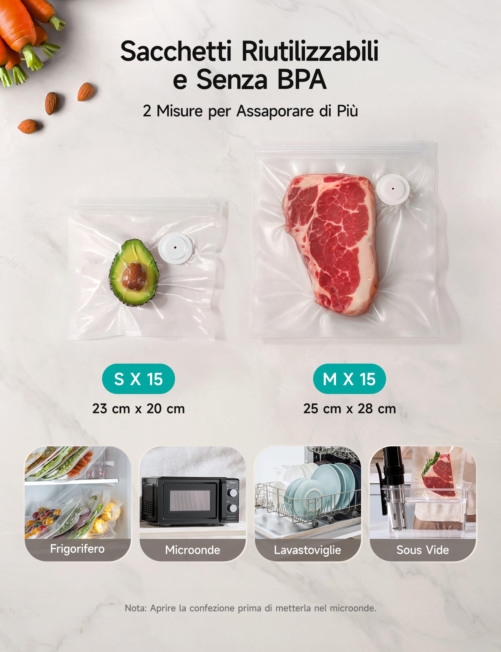HiCOZY Macchina Sottovuoto Alimenti Portatile con Serbatoio Acqua Visibile, Sigillatrice Sottovuoto Compatta Include 30 Sacchetti Senza BPA, Sigillatura Freschezza con Un Tocco, Grigio