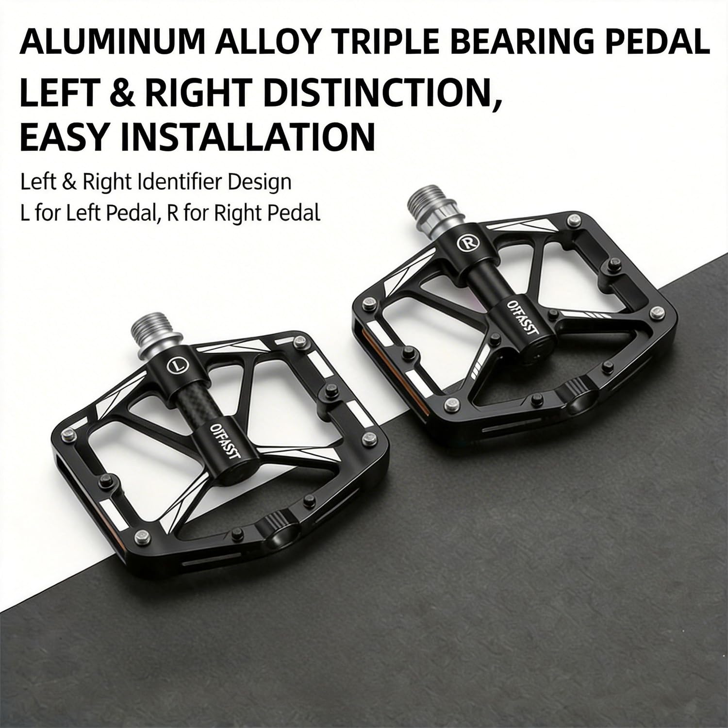 Pedales de bicicleta de montaña de carbono ultralichte 283 g, 3 rodamientos CNC de aluminio con tubo interior de carbono y eje Cr-Mo - 9/16" MTB/Road Bike Plataforma, 6 pines de acero