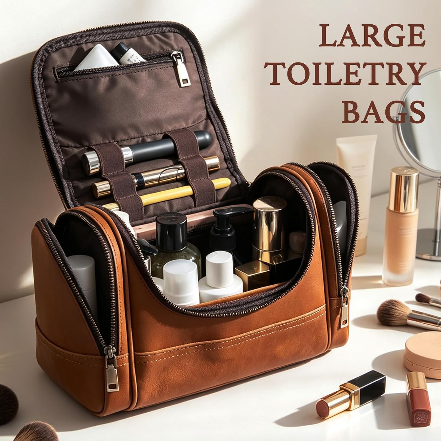 Full Grain Leather Toiletry Bag for Men, Dopp Kit for Travel image 2