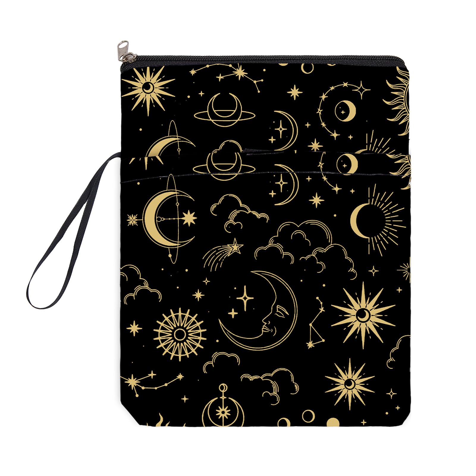 NICENEEDED 11" x 8.7" Book Cover with Zipper and Front Pocket, Washable Polyester Book Sleeves with Handle, Star Moon Book Protector for Lovers Paperbacks — image 1