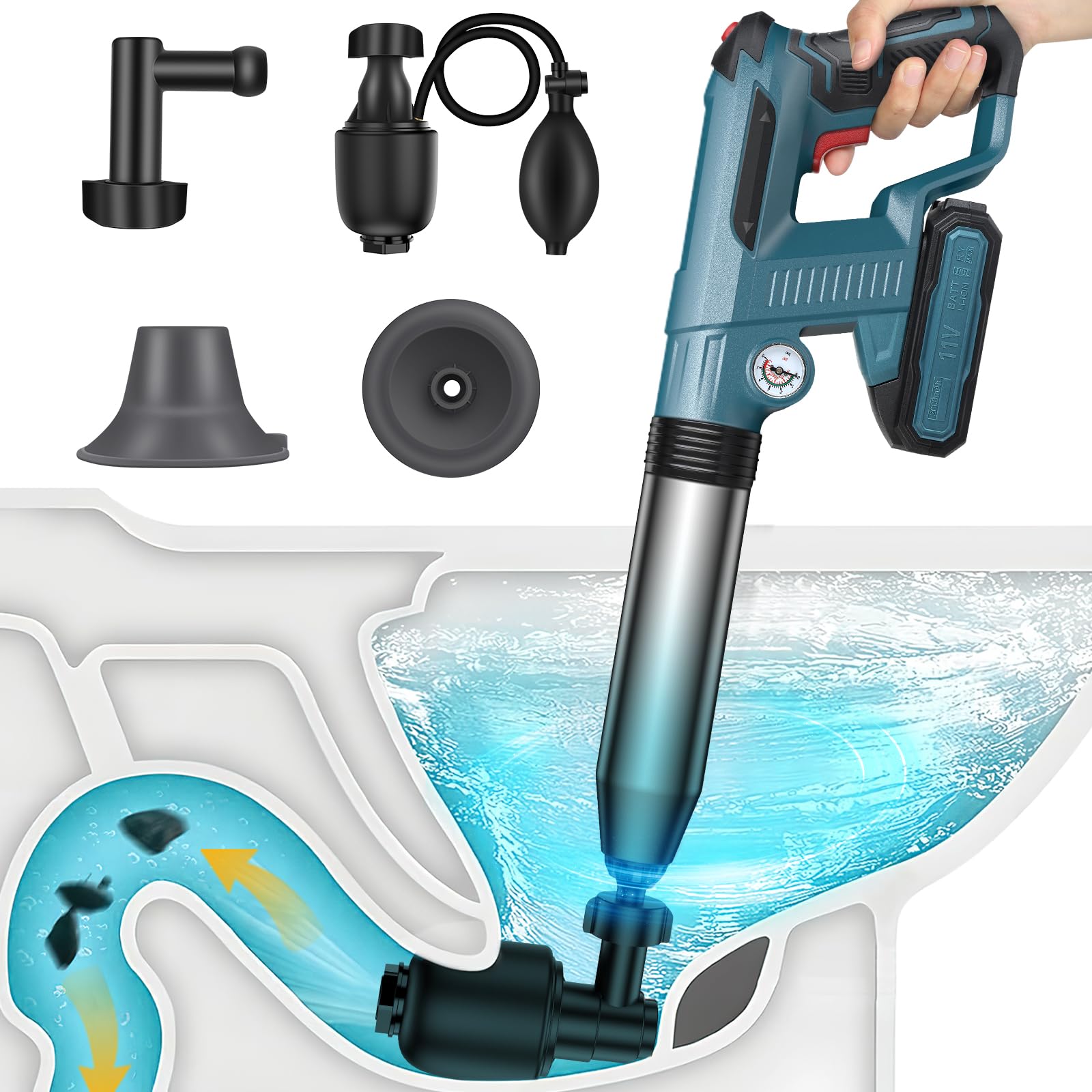 Electric Toilet Plunger,Drain Clog Remover Tool, High Pressure Plunger Drain Clog Blaster, Unclog Gun, Powerful Pneumatic Dredge Equipment for Toilet Bathroom Floor Drain Sewer Clogged Pipe