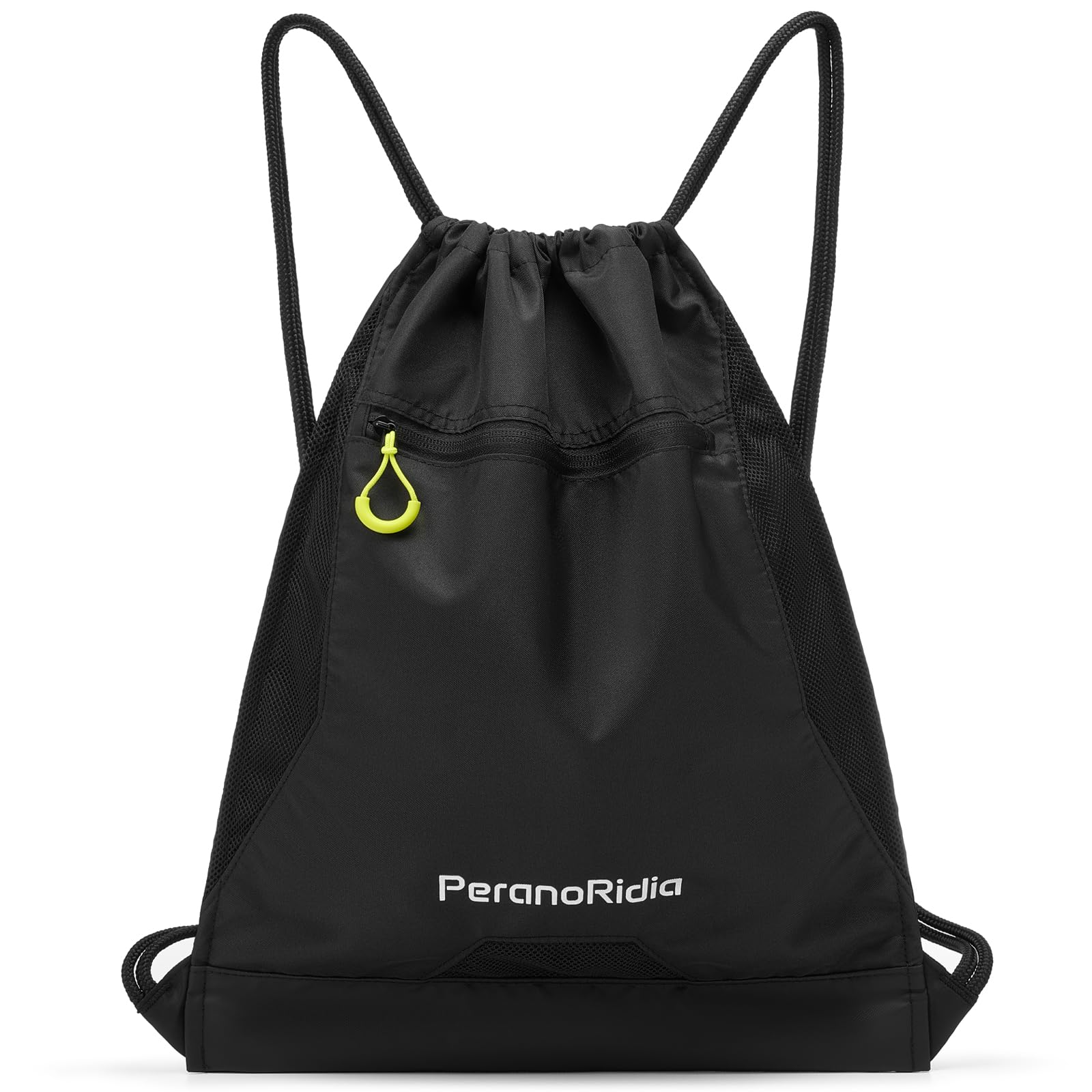 PeranoRidia Sportbeutel Turnbeutel für Damen & Herren, Gym Sack für Mädchen & Jungen, Leichte Rucksack für Fitness Strand Schwimmen Wandern Laufen & Radfahren, Schwarz/Grau/Grün 36x45x7cm