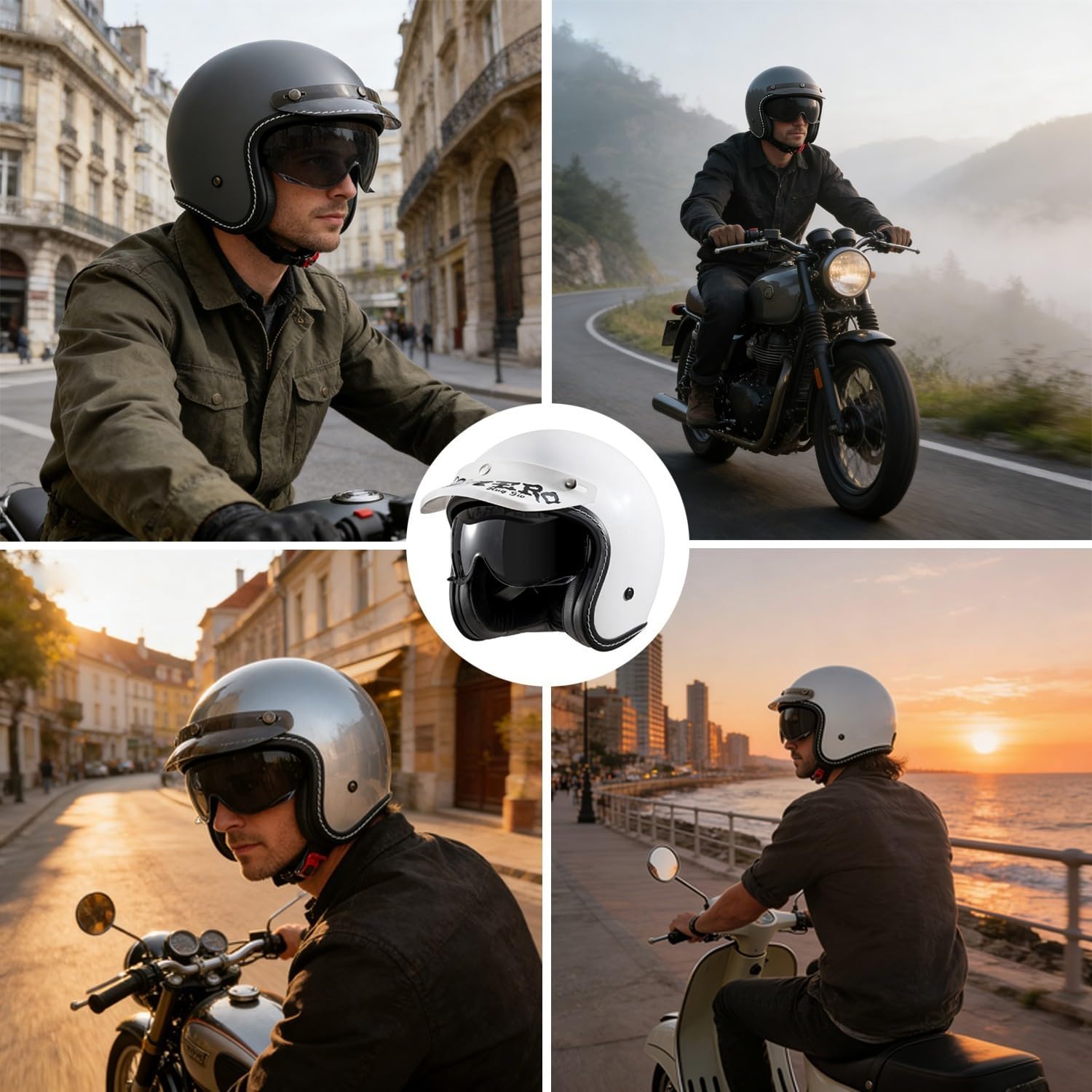 Casque Jet Moto Vintage Homologué ECEDOT Casque Moto Jet Ouvert Rétro pour Adultes Homme Et Femme Casques Mobylette 3/4 Demi Casques Vélo Scooter Chopper avec Visière