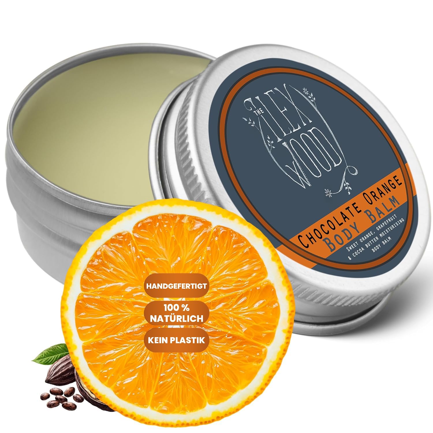 Veganer Schoko-Orangen-Körperbalsam - 250 ml. Mit Orange und Kakaobutter. 100% natürliche Körperbuttercreme. Handgefertigt im Vereinigten Königreich. Tierversuchsfrei, palmölfrei, plastikfrei