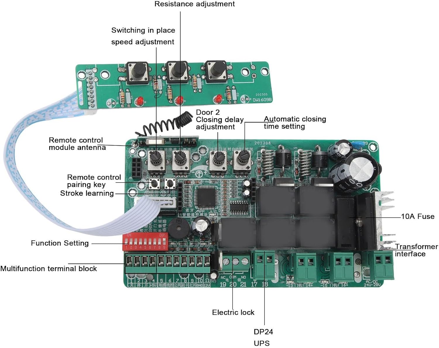 Circuit Board for Sliding Gate Openers, Universal Main Electronic Control Board 220V - Automatic Door Closing, Motor Resistance Adjustment, Safe and Convenient