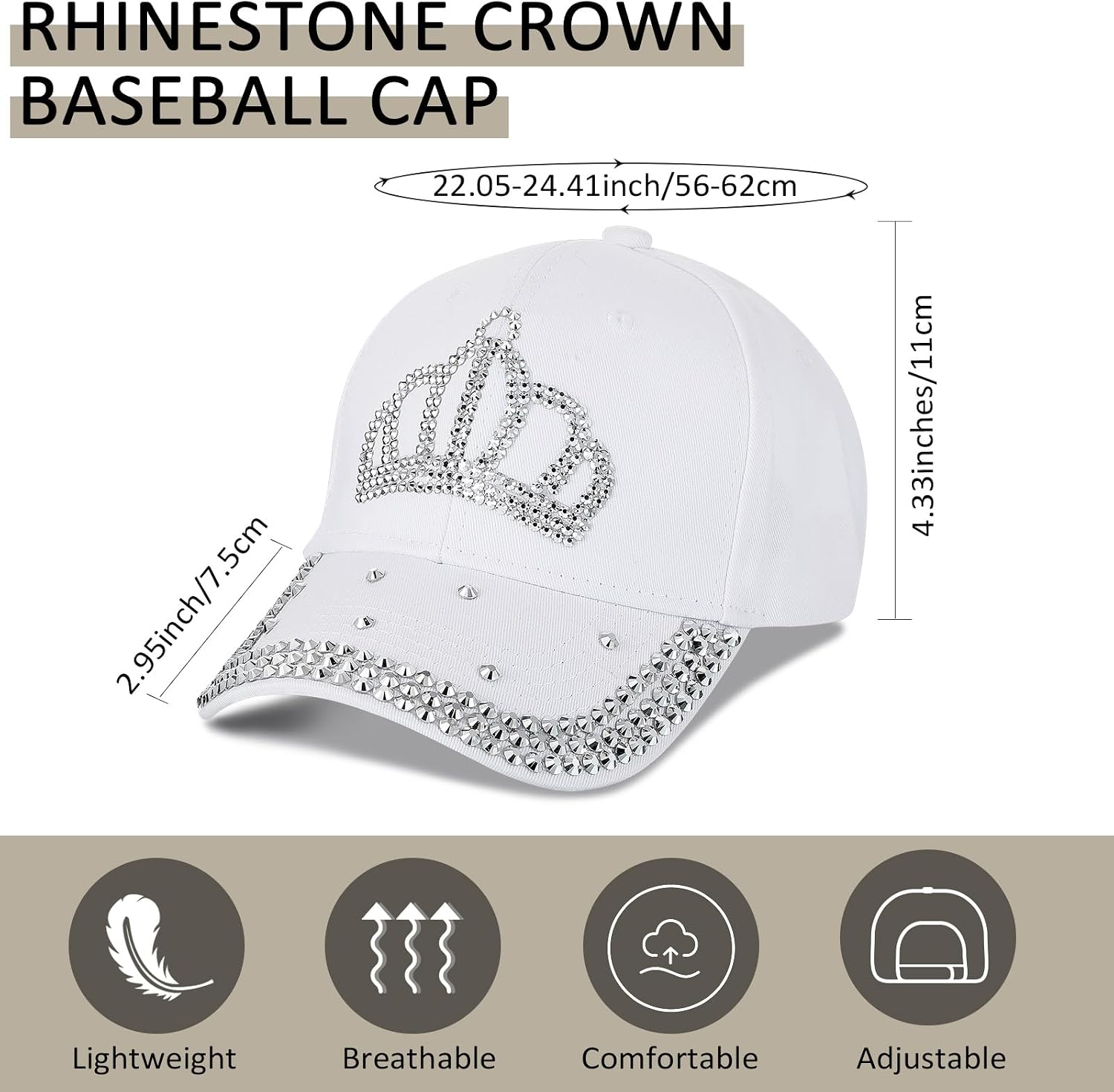 Jeyiour 3 Pcs Rhinestone Women Baseball Cap Bling Crown Hats Adjustable Girl Baseball Cap Cotton Jeweled Hats for Women Denim Golf Jeans Sun Hats for Cowboy Ball Gifts Costume Accessories