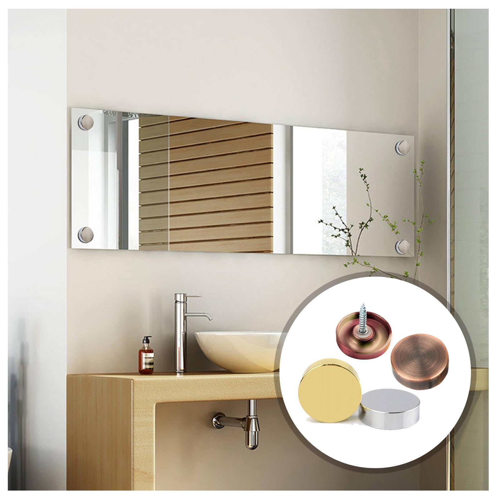 4 Sets Mirror Screws, 18mm Mirror Nails with Decorative Caps, Copper Mirror Covers with Washers for Tables Bath Plates - Image 4