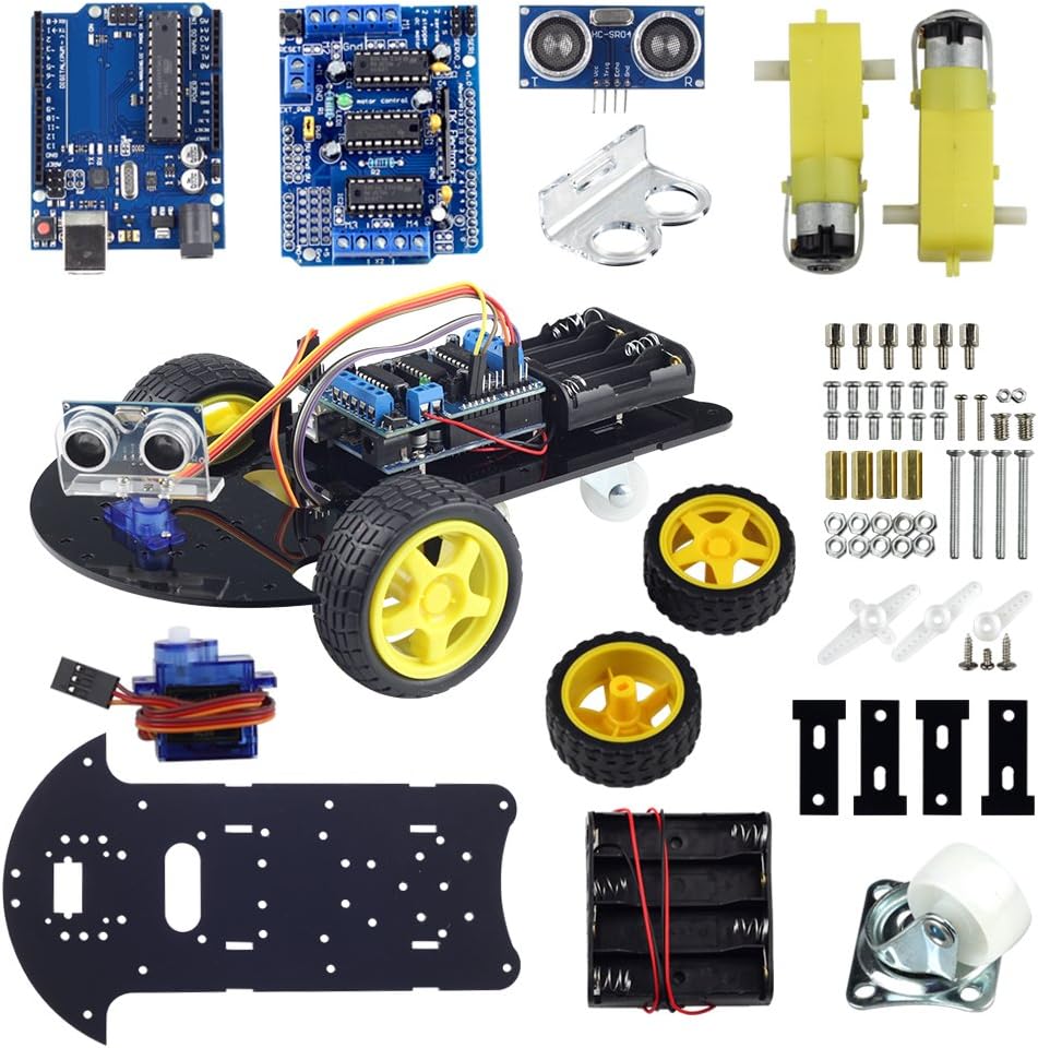 UCTRONICS Smart Robot Car Kit Based on UNO R3 for Arduino Automatic Avoidance of Obstacles with 2-Wheel Drives, HC-SR04 Ultrasonic Sensor, L293D Motor Control Shield, Micro Servo Motor 9g