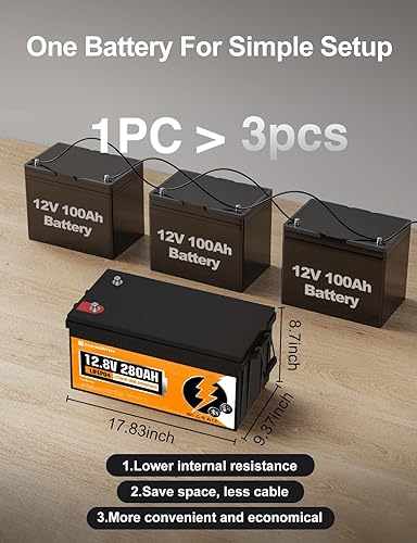 Miniatura 5 de ECO-WORTHY Batería de litio LiFePO4 de 12 V y 280 Ah, más de 6000 ciclos profundos, certificados FCC y UL, energía de 3584 Wh, para fuera de la red,