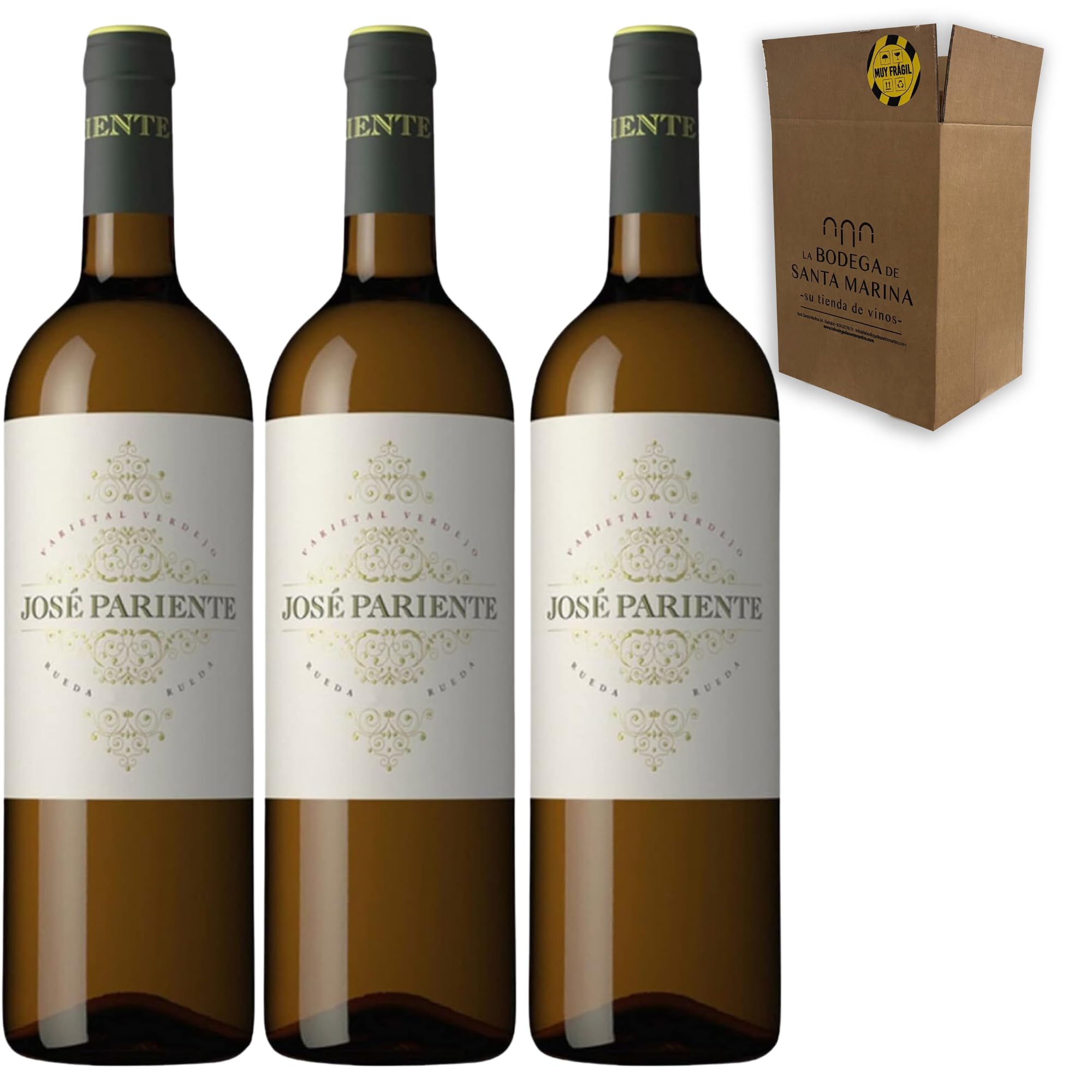 José Pariente Verdejo - Vino Blanco Origen Rueda 750 ml - Aromas Frutales y Herbáceos, Frescura y Equilibrio en Cada Sorbo - Mariscos, Pescados y Aperitivos Gourmet - Pack 3 Botellas