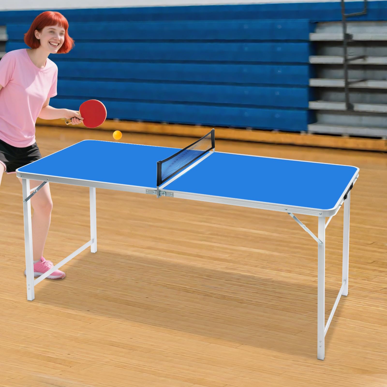 Mesa de ping pong plegable, mesa de ping pong con raquetas y pelotas