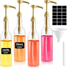 4 Pack Syrup Dispenser for Coffee Bar,25.4 oz/750 ml Clear Syrup Dispenser with 1/3 oz Gold Pump, Funnel and Comprehensive Label for Coffee Bar Accessories Essentials