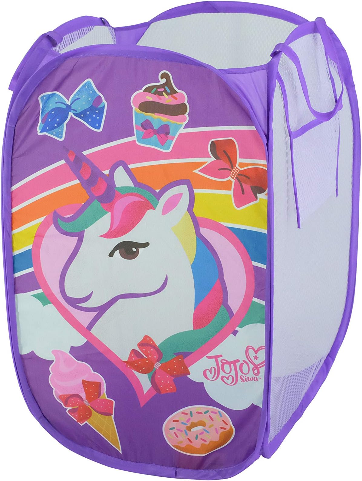 Nickelodeon Jojo Siwa Rainbow and Bows Pop Up Hamper with Durable Carry Handles, 21"H x 13.5"W X 13.5"L