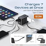 Ceptics GAN 100W Universal Travel Adapter with Retractable USB-C Cable, 2X USB-A & C, Universal Input and 1x USA/JP Input, 7 in 1 Universal Adapter for Worldwide Travel - Type A, C, G, I Output