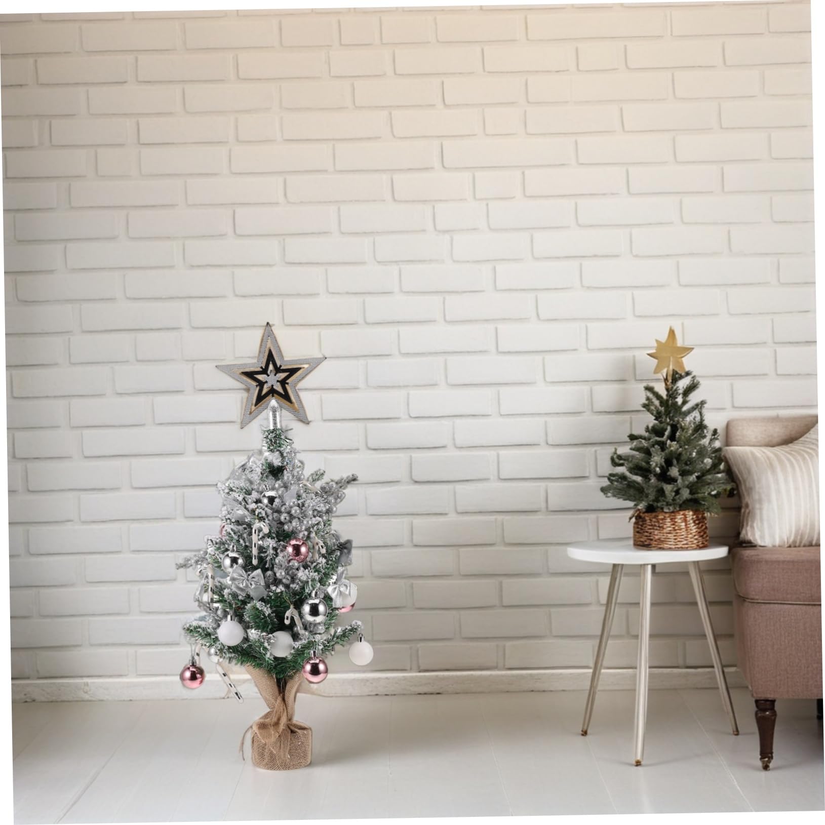 Árbol de Navidad de Mesa Pequeño Artificial con Base de Decoración Navideña para Escritorio Estantes y Portátil y Reutilizable Plata Sin Luz