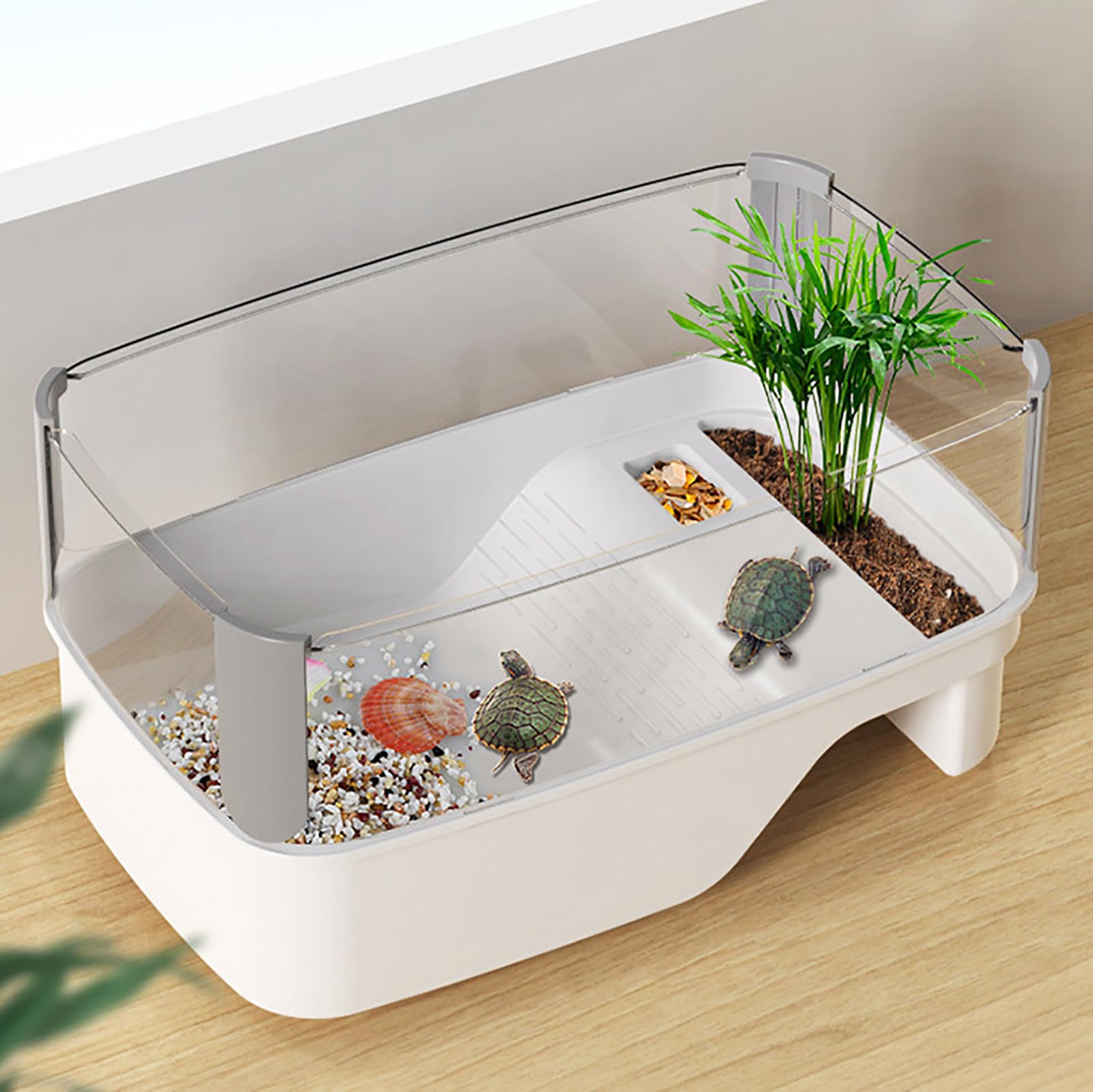 ERICAT Turtle Habitat Tank, Turtle Tank Starter Kit With Independent Drainage Outlet and Anti Escaping Design, Spacious and Scientific Partition, Easy To Clean, for Aquatic Pets, Small Reptiles