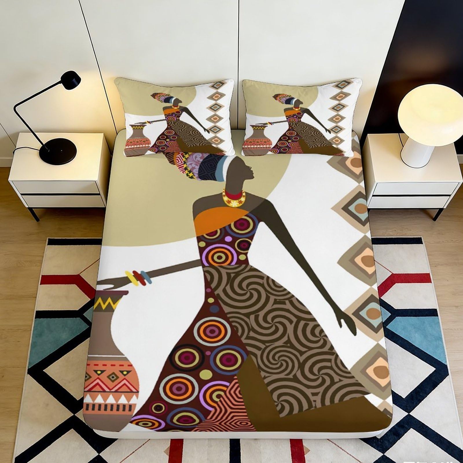 Jqzkxnhpbr Style-2 3D Printed African Tribal Art Fitted Sheet Microfiber Soft Brown Ethnic Woman Bed Cover For Bedroom Decor 90X200x25cm