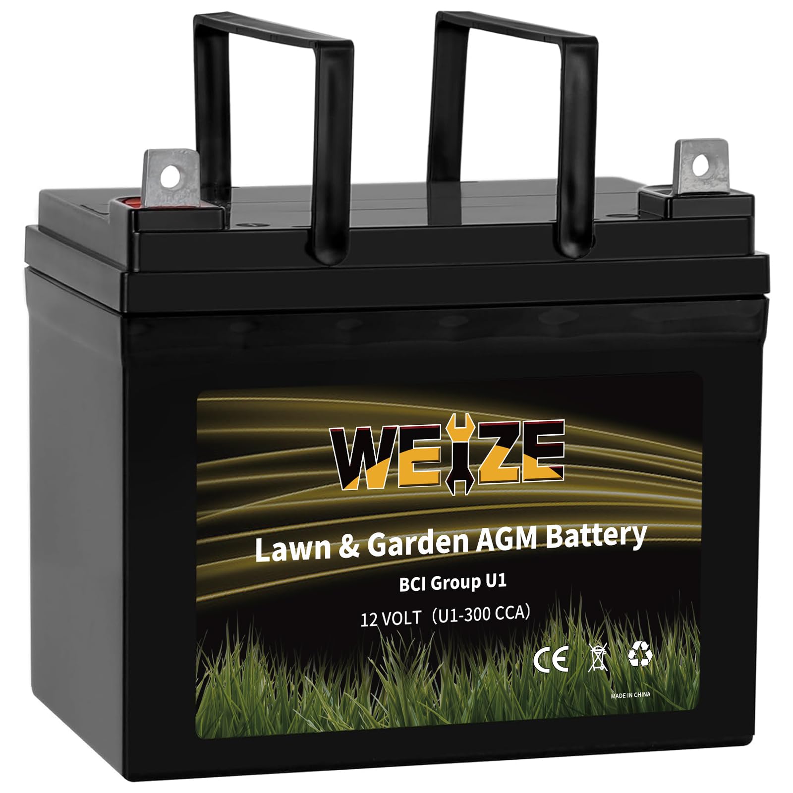 WEIZE Lawn Garden AGM Battery, 12V 300CCA BCI Group U1 SLA Starting Battery for Lawn, Tractors and Mowers, Compatible with John Deere, Toro, Cub Cadet, and Craftsman