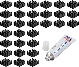 Easycargo 30pcs 14mm Heatsink 14x14x7mm, with Thermal Conductive Adhesive Glue, Black Anodized Aluminum Heat Sink for Cooling Cooler GPU Chips VRAM VGA VRAM RAM (14mmx14mmx7mm)
