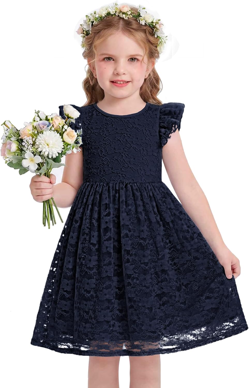 Arshiner Flower Girl Dress Toddler Lace Tutu Ruffle Sleeve Wedding Birthday Party Tulle Dresses