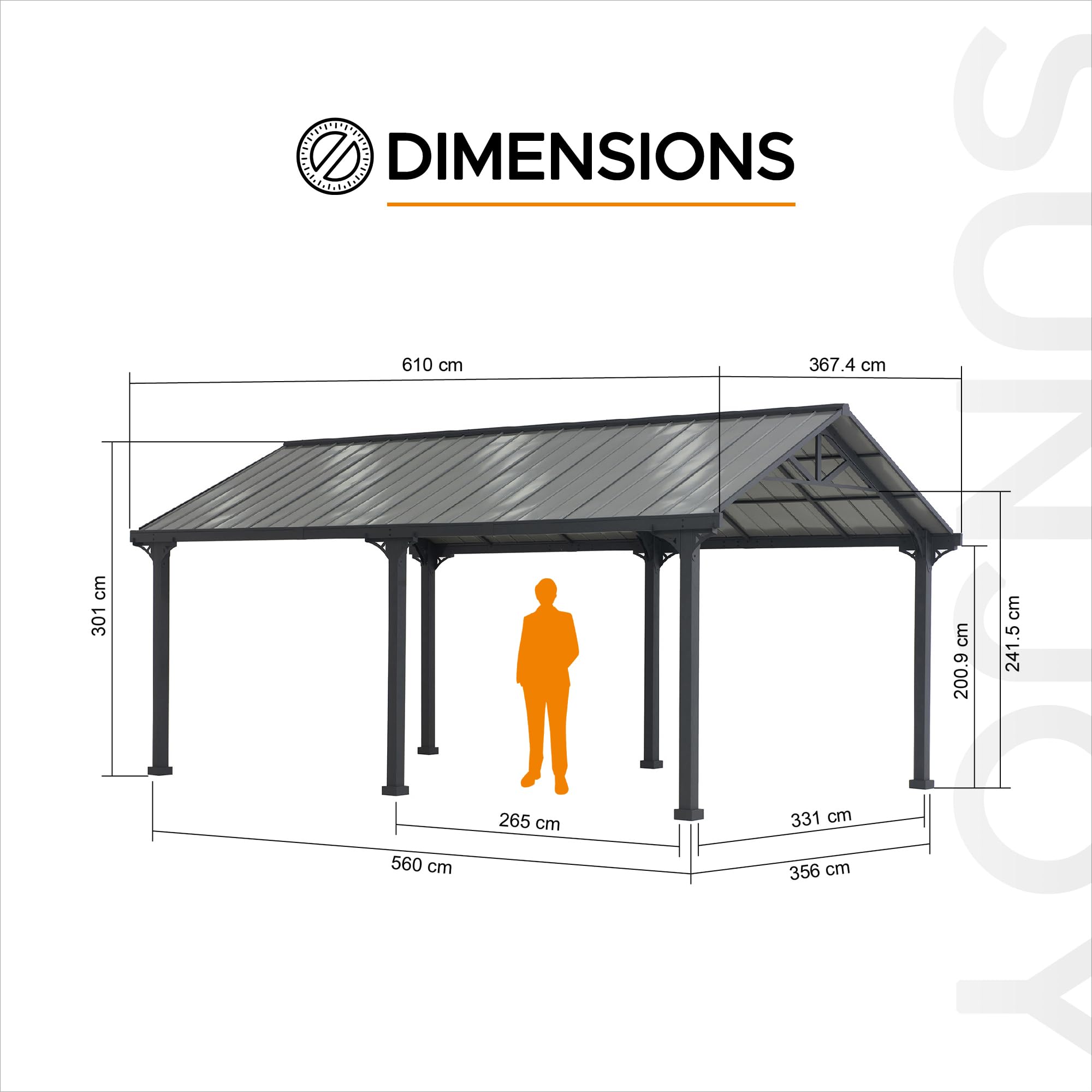 SUNJOY Carport für den Außenbereich, 6,1 x 3,6 m, dickere 10 cm Pfosten, pulverbeschichtetes Stahldach, Robustes Carport, UV-beständig und wasserdicht, Gartenpavillon für SUV, LKW und PKW, Schwarz