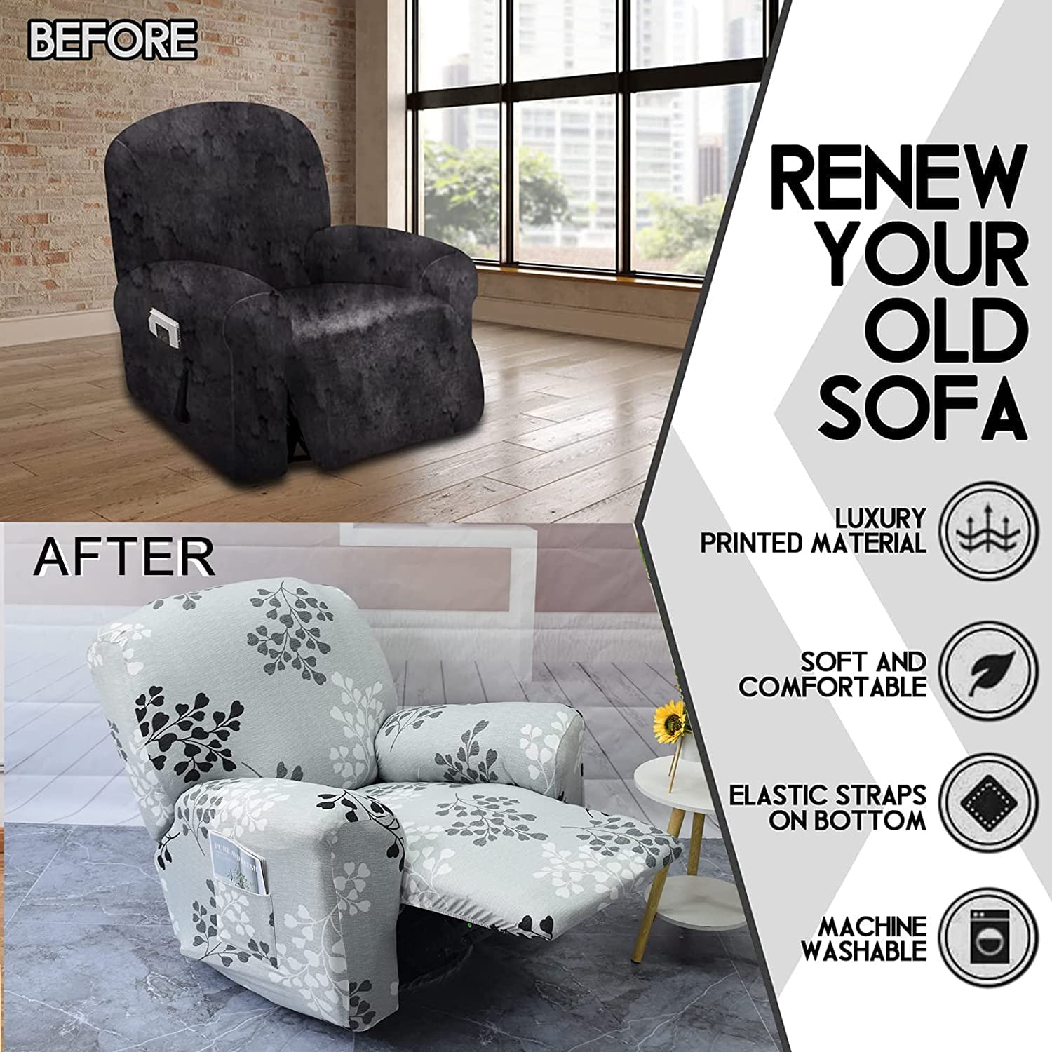 SDNAM Housse de Fauteuil Relax Extensible 1 Place, Housse de Fauteuil Relax Inclinable Electrique, Couverture de Chaise Canapé Relax avec Poche, Protecteur pour Fauteuil Inclinable (Color : #12