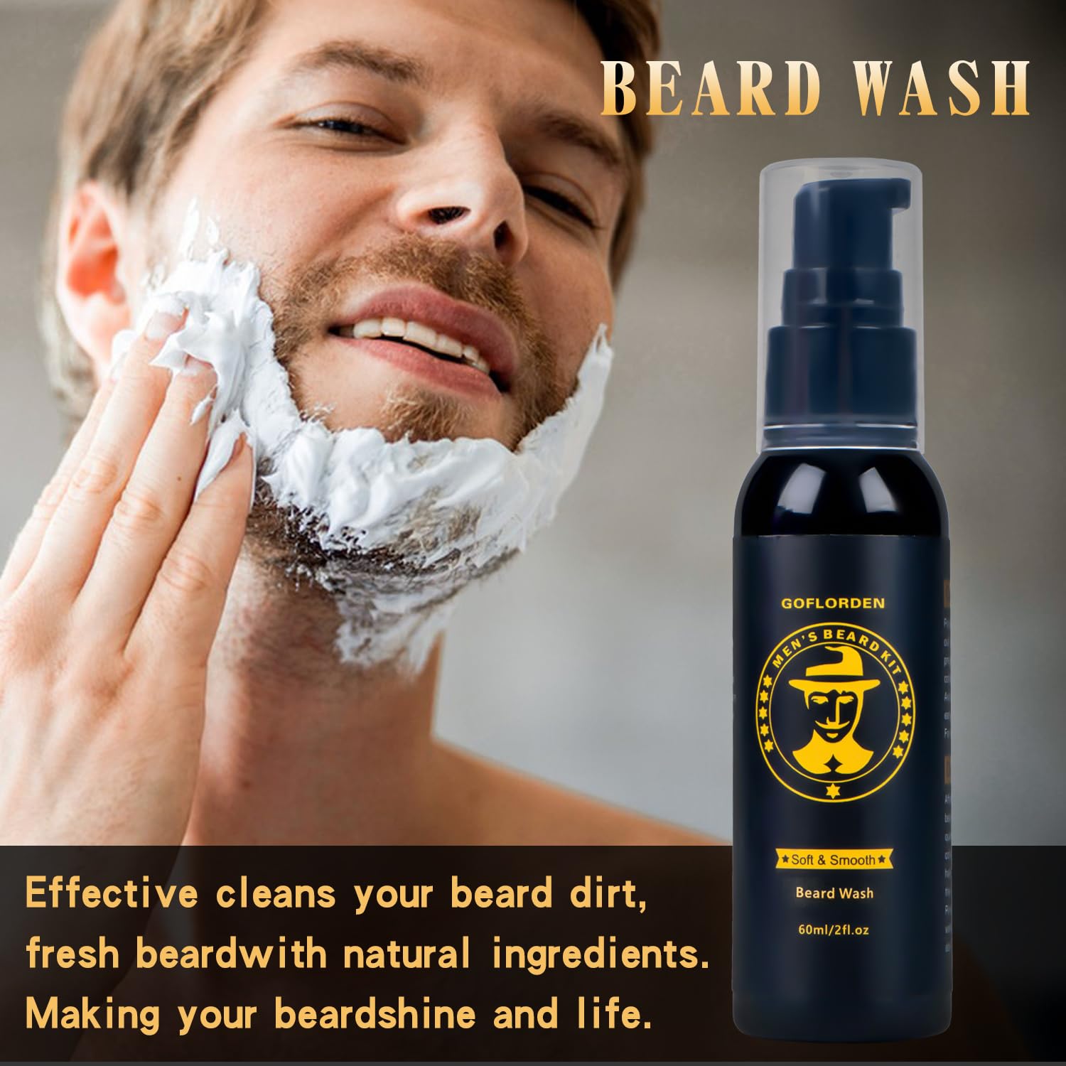 Kit per barba, kit per la cura della barba per uomo, kit per la crescita della barba con rullo per barba, 2 confezioni di olio per la crescita della barba, shampoo per barba, balsamo per barba