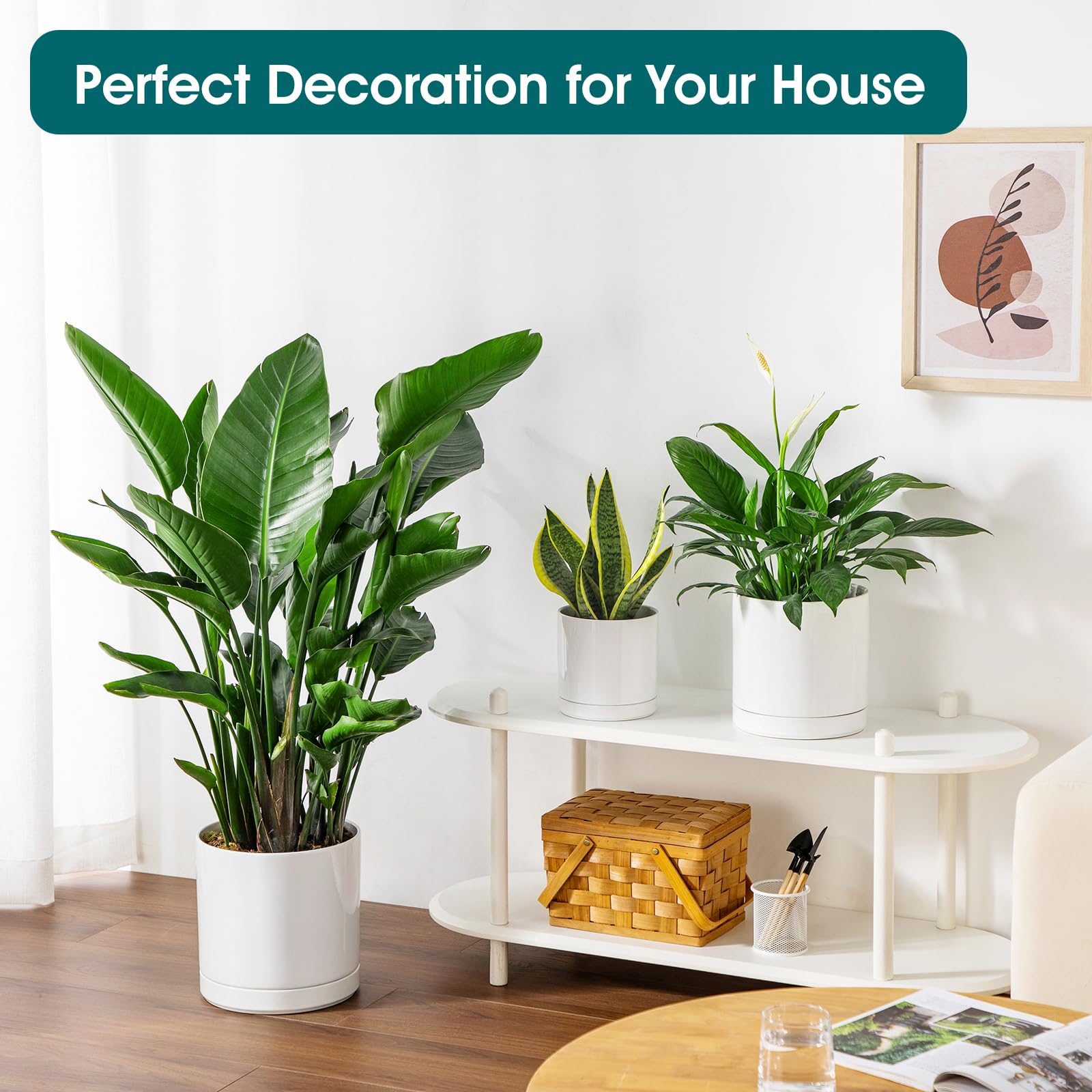 Macetas de cerámica para plantas de interior, macetas de cerámica de 6.25 + 8.25 + 10.25 pulgadas para plantas, macetas con agujeros de drenaje, macetas para plantas de interior de casa 7