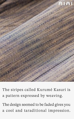 Miniatura 3 de Kurumé Kasuri Samue Virtical Striped suave relax 100% algodón hecho en Japón, Marrón