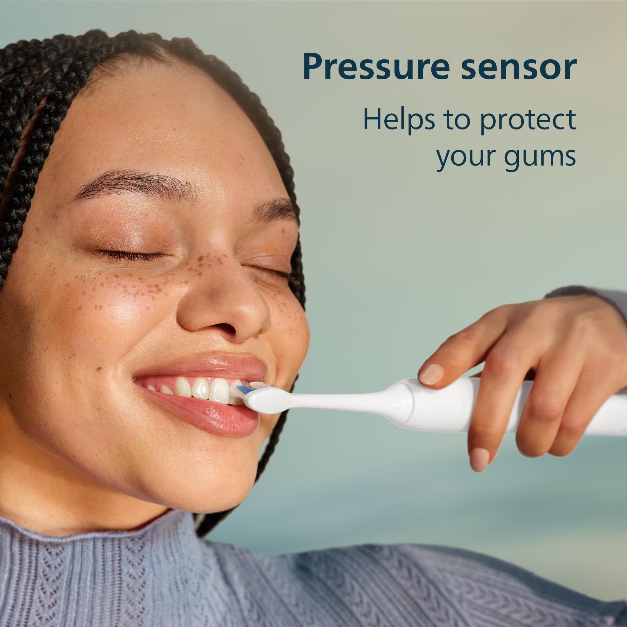 Philips Sonicare Spazzolino elettrico serie 4200, spazzolino sonico con sensore di pressione, 3 livelli di intensità, funzione EasyStart, SmarTimer e QuadPacer, autonomia di 14 giorni, custodia da