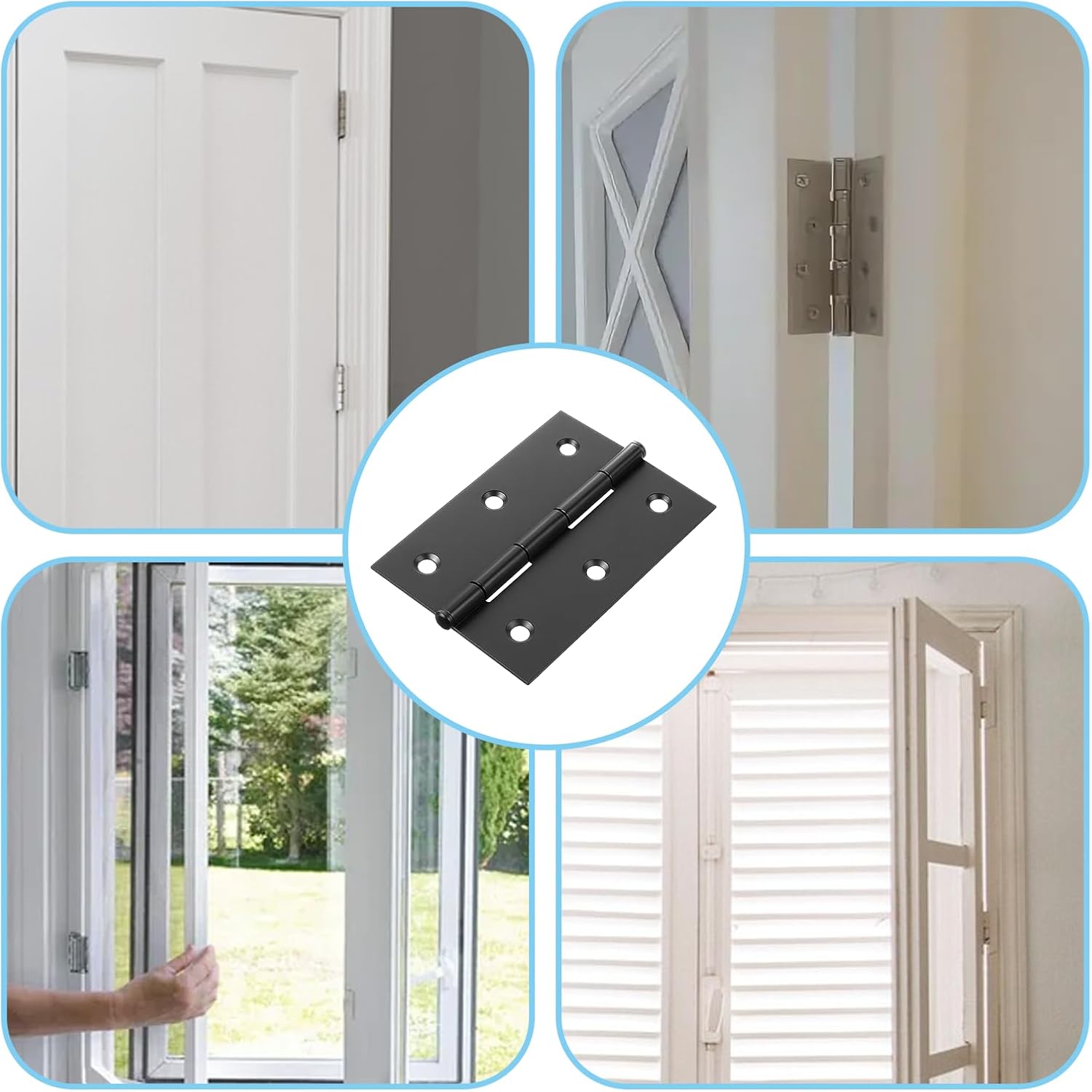 2 Pcs 2.5" Stainless Door Hinges,Stainless Steel Folding Butt Hinge Door Hinges with 12pcs Screws for Doors Windows Wooden Boxes (Black)