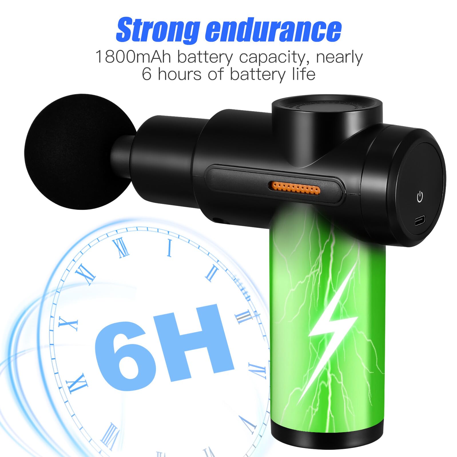 COLLBATH Masajeador Eléctrico de Mano Portátil con 4 Cabezales, Batería 1800mah y Alta Velocidad para Masaje Muscular Profundo y Relajación en Cuello y Brazos