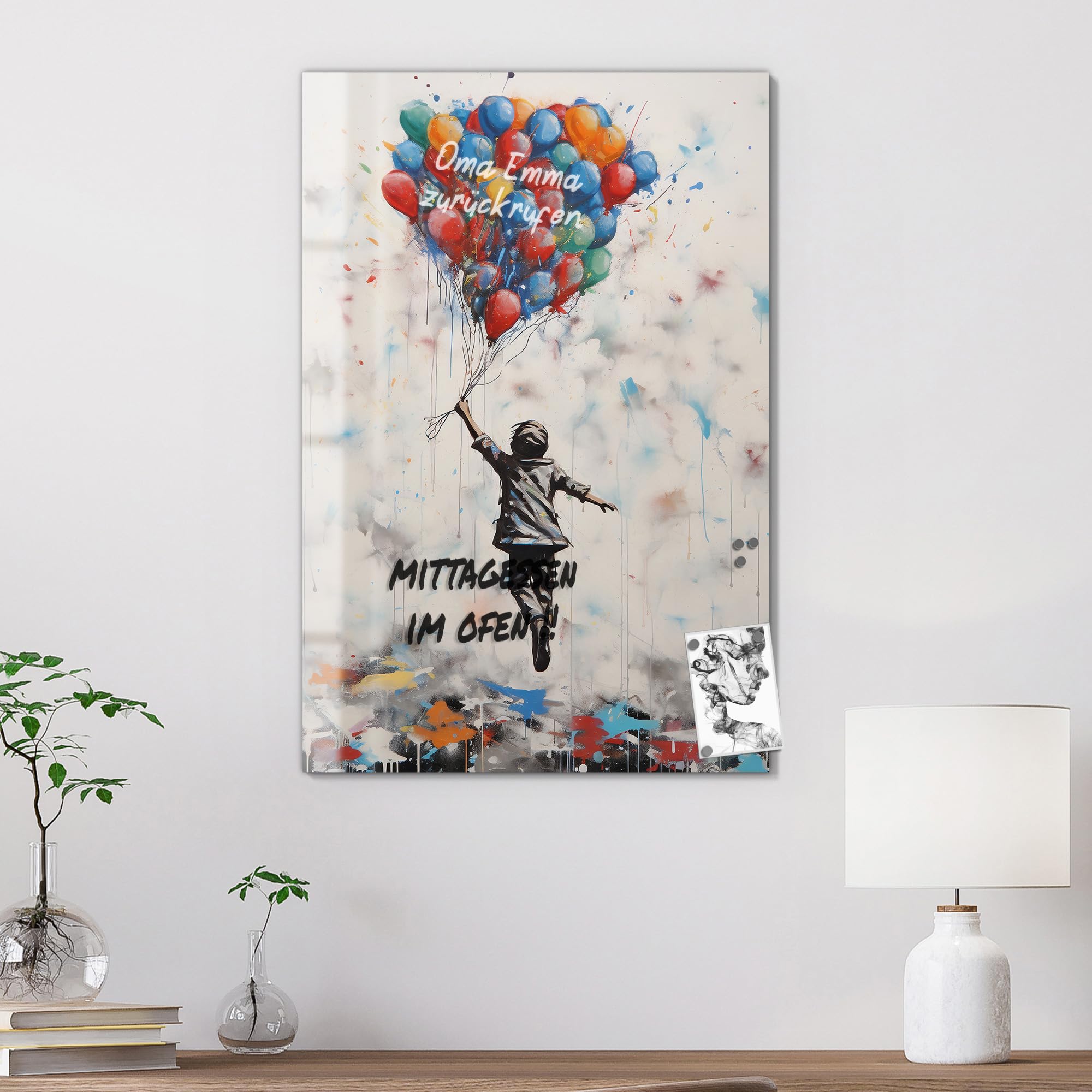 DEQORI Szklana tablica magnetyczna | wymiary 60 x 90 cm | motyw "Wschodzące sny" | tablica memo ze szkła | tablica magnetyczna z magnesami, długopisem i chusteczką do kuchni i biura | tablica