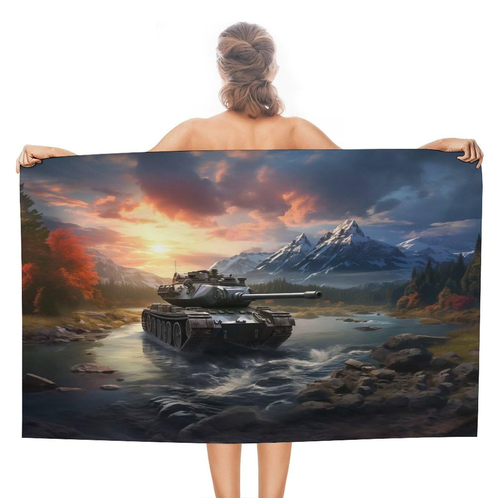 Serviette de plage anti-sable compacte Tiger Panzer pour musculation et course à pied 130x80cm