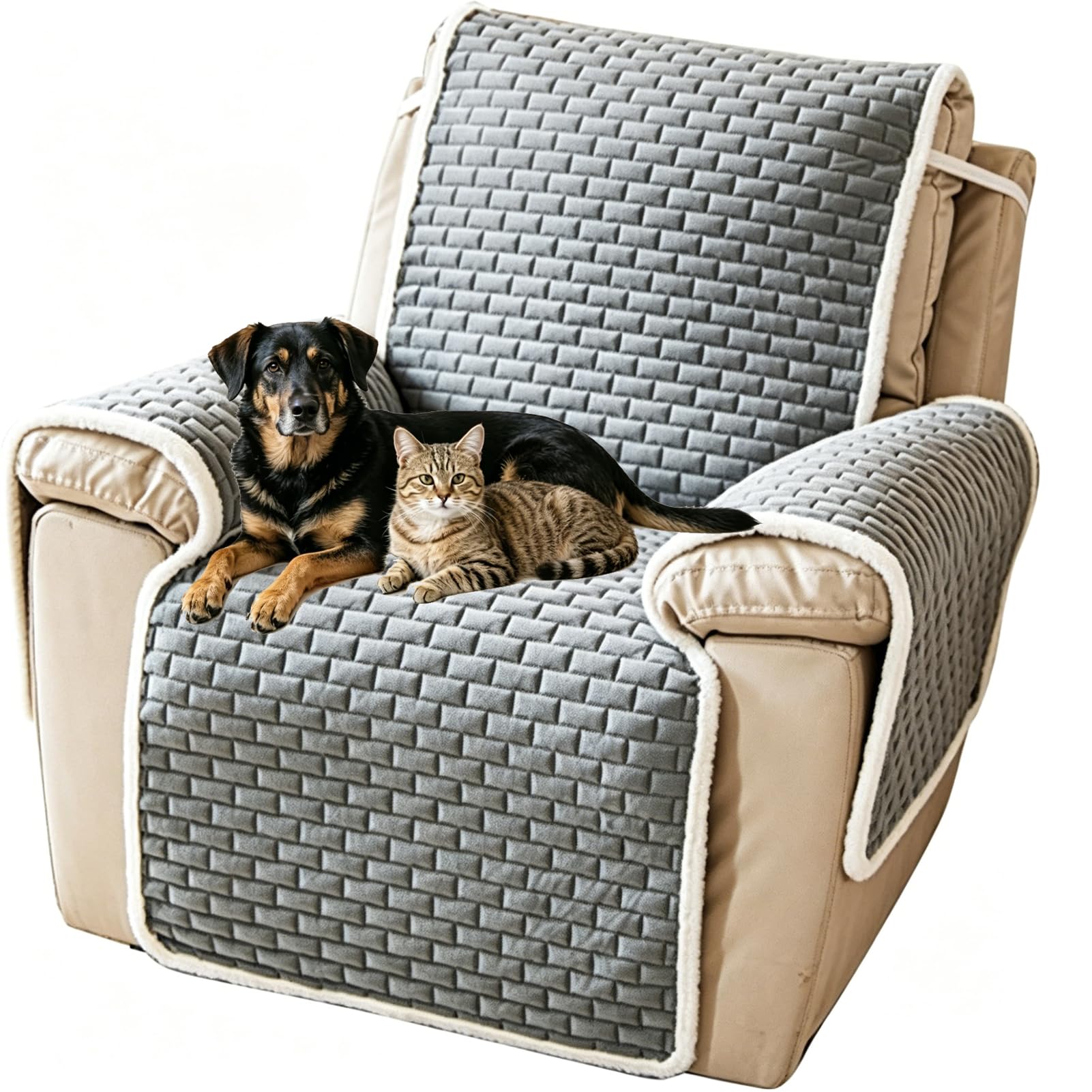 Sesselschoner für Relaxsessel Sesselüberwurf mit Armlehne - Anti-Rutsch Relaxsessel Bezüg Sesselüberzug für Zuhause mit Kindern und Haustieren Hund (Grau)