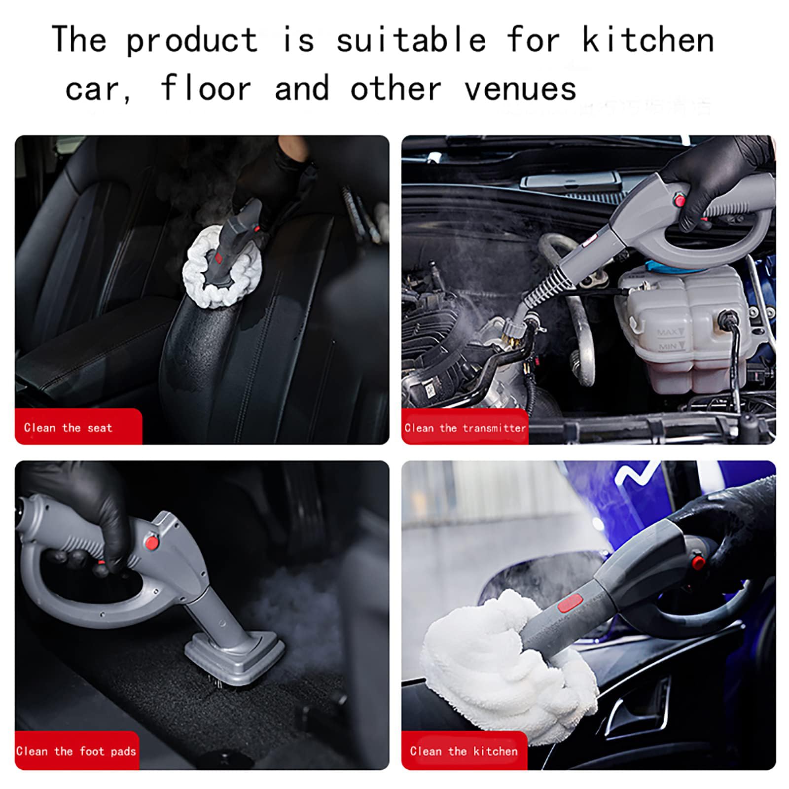 Ręczny odkurzacz parowy, wielofunkcyjny parowar 1500 W z 6 szczotkami do głębokiego czyszczenia podłóg, okien, grilli, piekarników, pojazdów i innych
